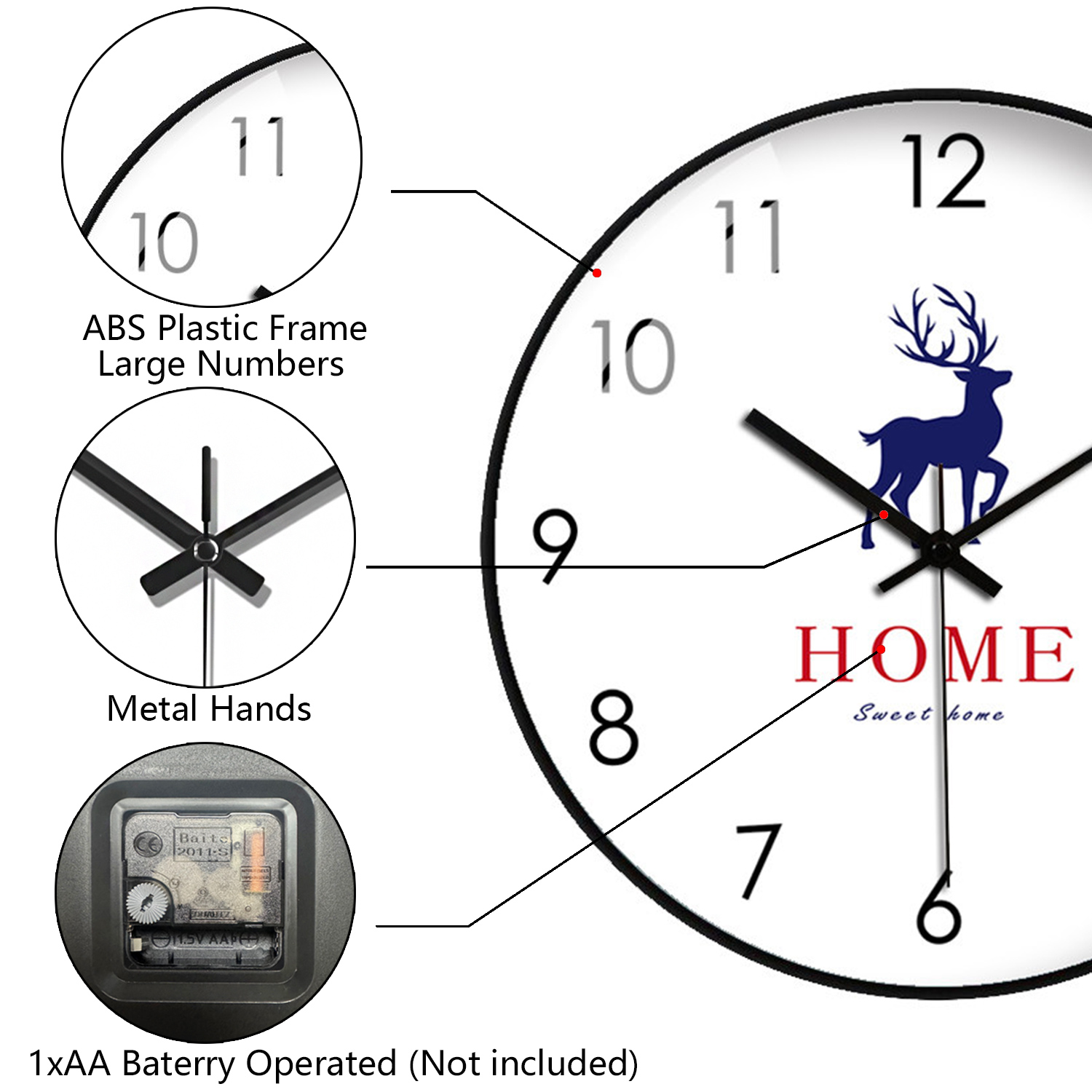 New Elegant Wall Clock Deer Pr - огляд і ціна Home Bathroom Design Simple